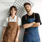 Heavyweight Canvas Cross-Back Work Apron, Leather Straps – Professional Barista & Workshop Apron, Customizable Logo