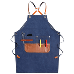 Heavyweight Canvas Cross-Back Work Apron, Leather Straps – Professional Barista & Workshop Apron, Customizable Logo