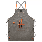 Heavyweight Canvas Cross-Back Work Apron, Leather Straps – Professional Barista & Workshop Apron, Customizable Logo