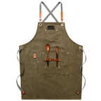 Heavyweight Canvas Cross-Back Work Apron, Leather Straps – Professional Barista & Workshop Apron, Customizable Logo