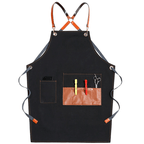 Heavyweight Canvas Cross-Back Work Apron, Leather Straps – Professional Barista & Workshop Apron, Customizable Logo