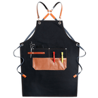 Heavyweight Canvas Cross-Back Work Apron, Leather Straps – Professional Barista & Workshop Apron, Customizable Logo