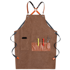 Heavyweight Canvas Cross-Back Work Apron, Leather Straps – Professional Barista & Workshop Apron, Customizable Logo