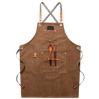 Heavyweight Canvas Cross-Back Work Apron, Leather Straps – Professional Barista & Workshop Apron, Customizable Logo