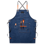 Heavyweight Canvas Cross-Back Work Apron, Leather Straps – Professional Barista & Workshop Apron, Customizable Logo